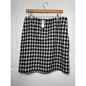 NEW Talbots Wool Skirt Buffalo Plaid Black White Size 12 Petite